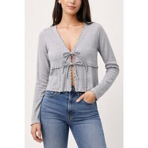 Elodie Nordstrom Ribbed Tie-Front Cardigan Top Heather Gray Size L NWT